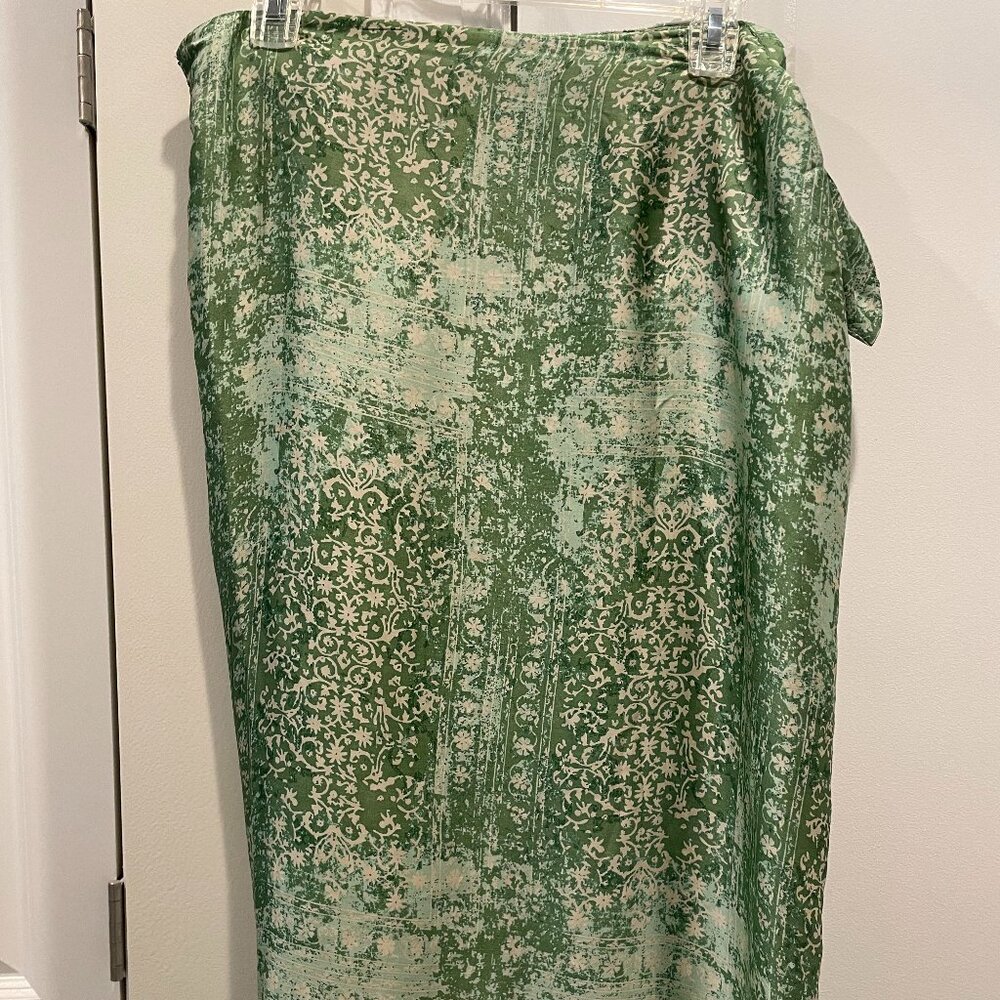 Zara Green Printed Wrap Style Midi Skirt with Beaded Waistband - SZ XL - Picture 4 of 7